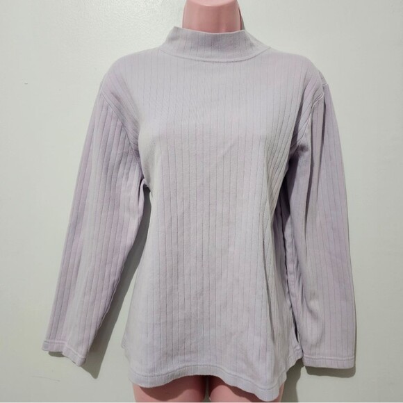 C.J. Banks - Sweater Top Ruched Striped Mock Neck - Size 1X -Lilac - 100% Cotton - Picture 1 of 9